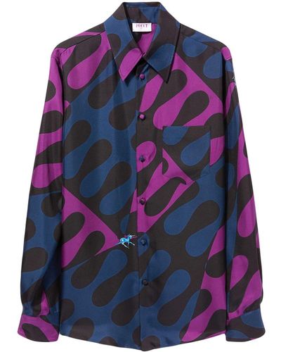 Emilio Pucci Abstract Print Buttoned Silk Blouse - Blue
