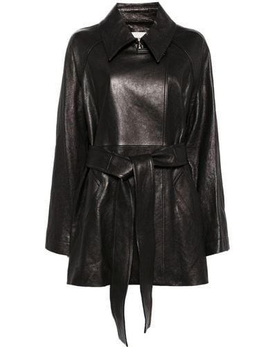 Khaite Manteau en cuir à taille ceinturée - Noir