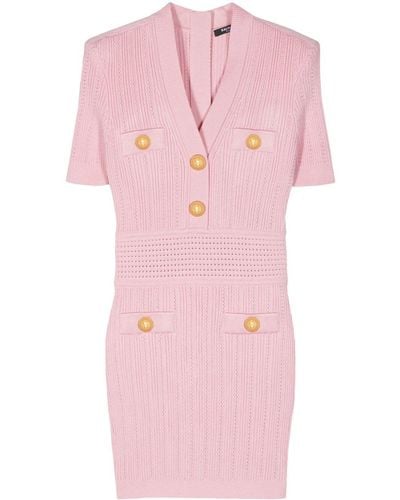 Balmain Pointelle-knit Pencil Dress - Pink