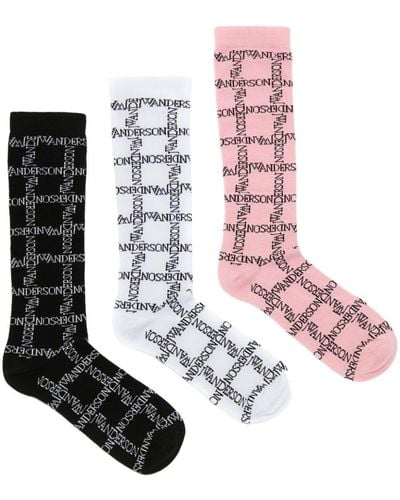 JW Anderson Set di tre paia di calzini con logo - Bianco
