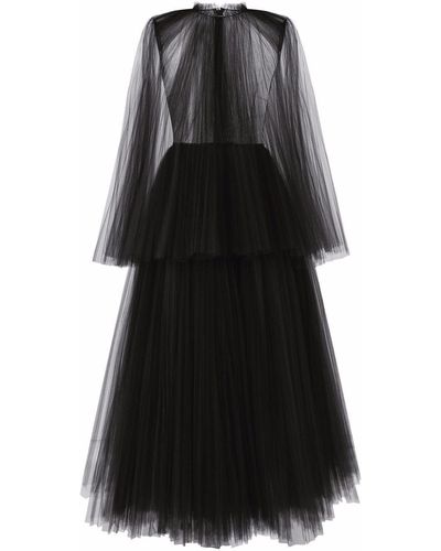 Dolce & Gabbana Cape-detail Tulle Midi Dress - Black
