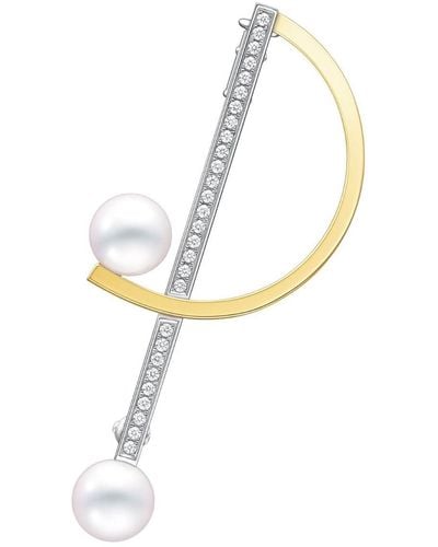 Tasaki Spilla Collection Line Kinetic in oro bianco e giallo 18kt con diamanti e perle