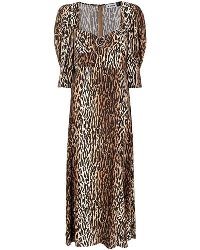 RIXO London Karen Leopard Midi Dress - Natural