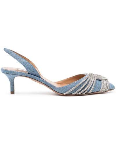 Aquazzura Gatsby Sling 50mm Denim Court Shoes - Blue