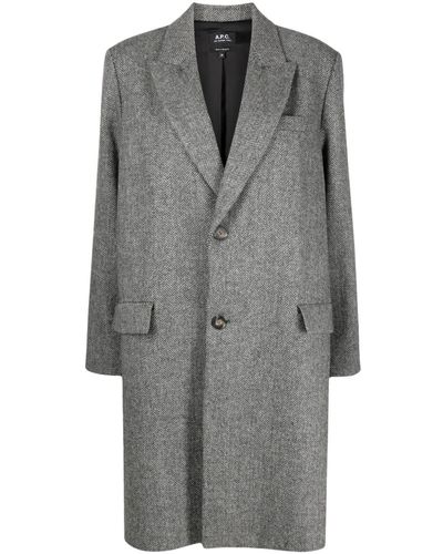 A.P.C. Herringbone Virgin-wool Coat - Grey