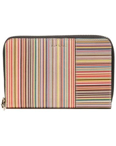 Paul Smith Signature Stripe Leather Zipped Wallet - Pink
