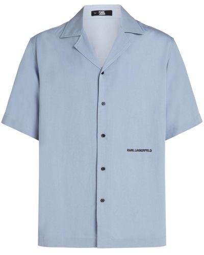 Karl Lagerfeld Logo-embroidered Camp-collar Shirt - Blue