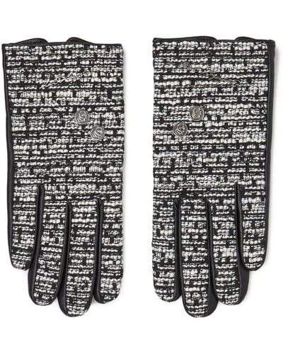 Karl Lagerfeld Bouclé Leather Gloves - Black