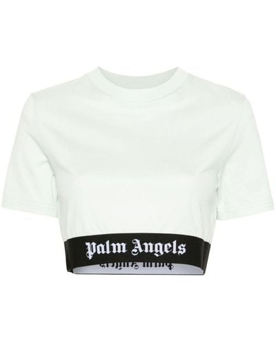Palm Angels Cropped-T-Shirt mit Logo-Streifen - Weiß