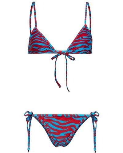 The Attico Zebra-print Triangle Bikini - Blue
