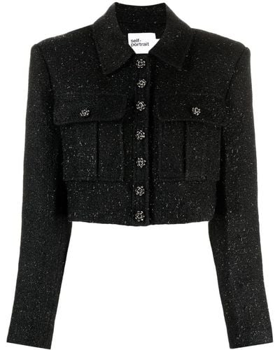 Self-Portrait Black Boucle Cropped Jacket Clothing
