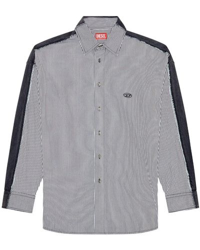 DIESEL S-warh Logo-embroidered Stripe Cotton Shirt - Gray