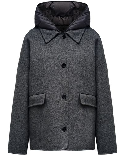 12 STOREEZ Hooded Merino Wool Jacket - Black