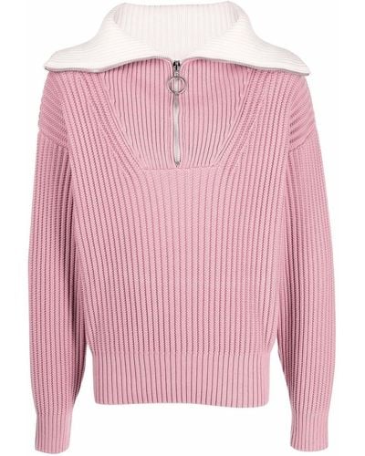 Ami Paris Zip-collar Fisherman's Rib Sweater - Pink