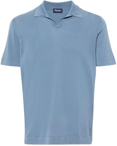 Drumohr Split-neck Cotton Polo Shirt - Blue