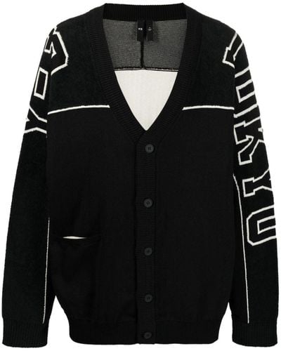 Y-3 Intarsia-knit Logo V-neck Cardigan - Black