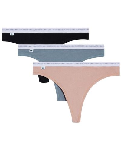 Lacoste Logo-waistband Thong (pack Of Three) - Blue