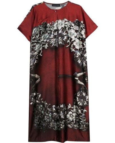 BARBARA BOLOGNA Floral Silk Shift Midi Dress - Red