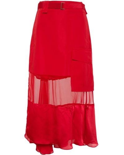 Sacai Sheer-panelled Asymmetric Skirt - Red