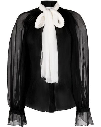Atu Body Couture Blouse en soie transparente à col lavallière - Noir