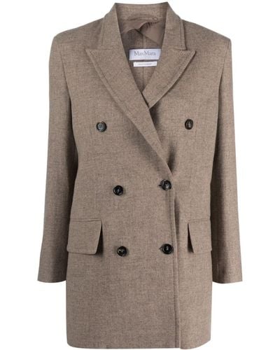 Max Mara Double-breasted Wool-blend Blazer - Natural