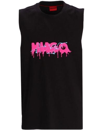 HUGO Logo-print Cotton Tank Top - Black