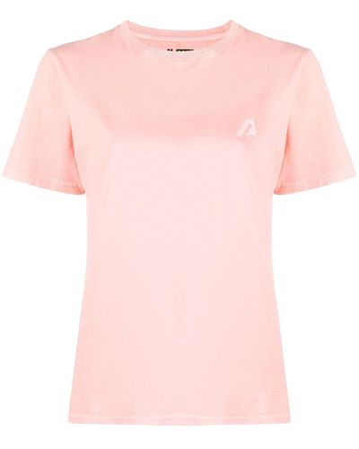 Autry Camiseta con logo bordado y manga corta - Rosa