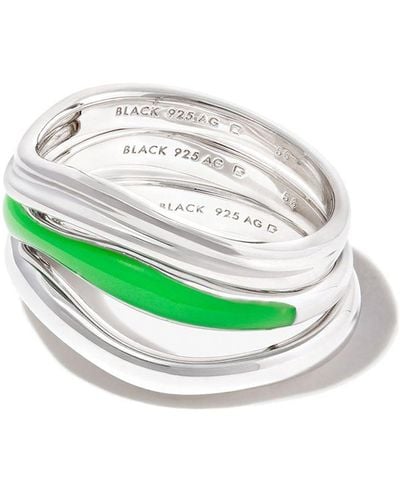 Maria Black Aura Enamel Stacked Ring - Green
