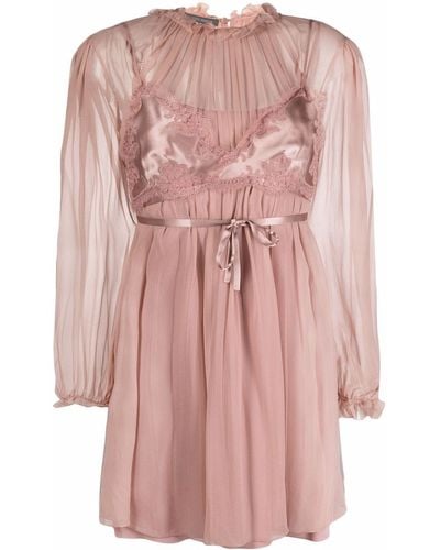 Alberta Ferretti Bralette-overlay Chiffon Dress - Pink