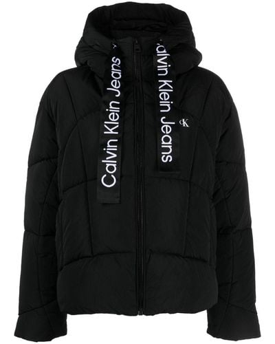 Calvin Klein Logo-embroidered Drawstring Padded Jacket - Black
