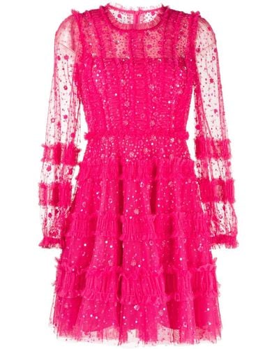 Needle & Thread Long-sleeved Shimmer Mini Dress - Pink