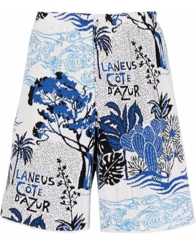 Laneus Côte D'azur-motif Elasticated-waist Bermuda Shorts - White
