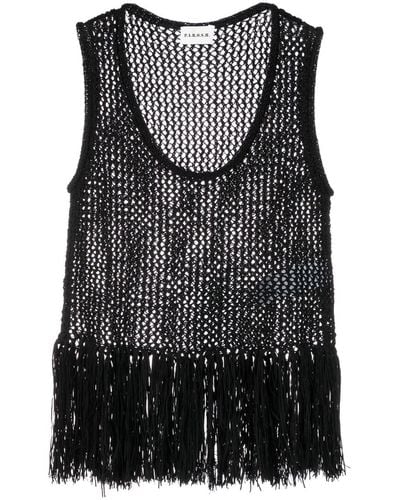 P.A.R.O.S.H. Open-knit Fringed Top - Black