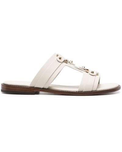 Doucal's Round-toe Leather Slides - White