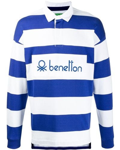 Benetton Maillot de rugby à rayures - Bleu marine et blanc