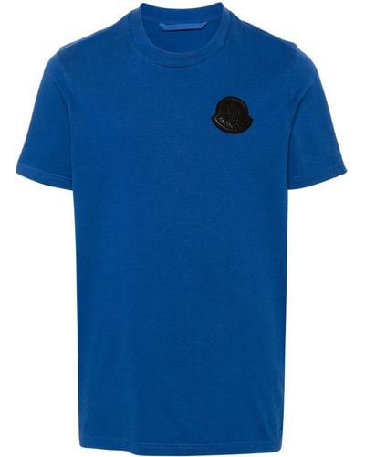 Moncler T-shirt en coton à patch logo - Bleu