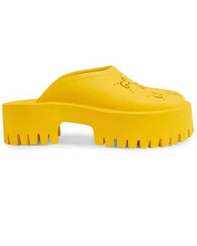 Gucci Perforated GG Platform Mules - Yellow