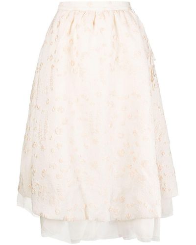 Renli Su Embossed A-line Midi Skirt - White