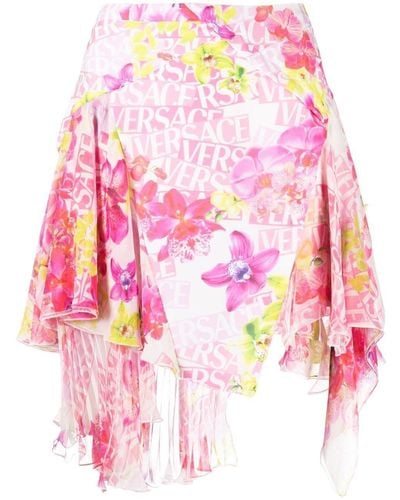 Versace Floral-print Asymmetric Skirt - Pink