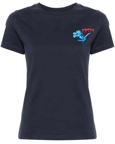 KENZO Camiseta Drawn Flowers - Azul