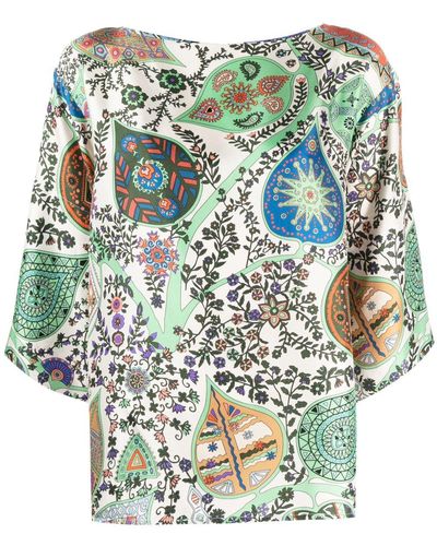 Alberto Biani Graphic-print Silk Blouse - Blue