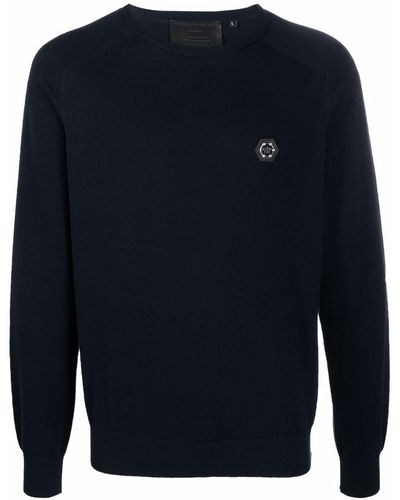 Philipp Plein Logo-patch Crew Neck Sweater - Blue