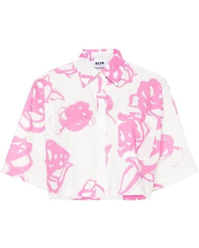 MSGM Abstract-print Cropped Shirt - Pink