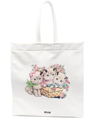 MSGM Cats-printed Tote Bag - White