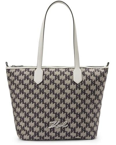 Karl Lagerfeld Medium Signature Jacquard Tote Bag - White