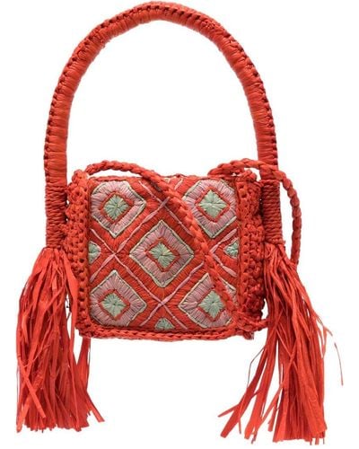 MADE FOR A WOMAN Mini Holy Straw Crossbody Bag - Red