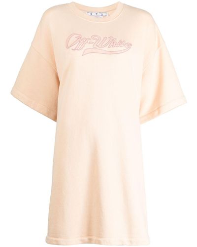 Off-White c/o Virgil Abloh Baseball Logo-embroidered T-shirt Dress - Natural