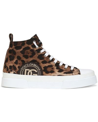 Dolce & Gabbana Portofino High-top Leopard Print Sneakers - Brown