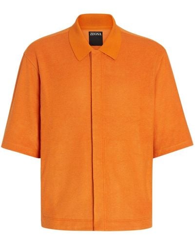 Zegna Short-sleeve Cotton-silk Shirt - Orange