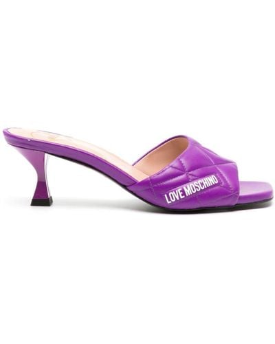 Love Moschino Logo-print 65mm Quilted Mules - Purple